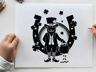 St patrick's day leprechaun silhouette with horseshoe and shamrocks