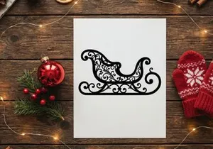 Decorative Christmas Sleigh Silhouette Isolated on White Background