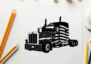 American flag semi truck silhouette with patriotic design