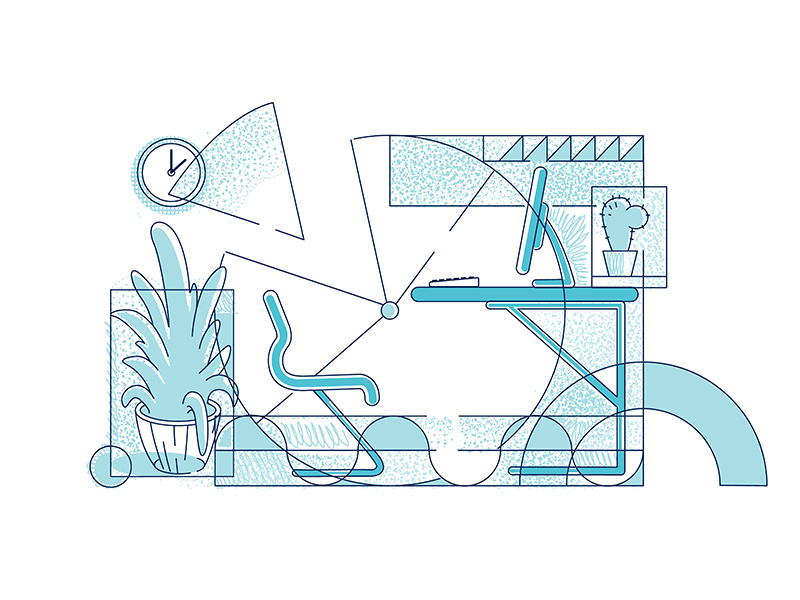 Modern workplace outline vector illustration