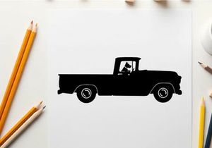 Silhouette of a classic pickup truck with a driver