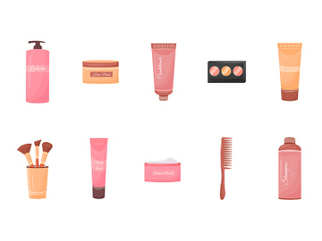 Cosmetics containers flat color vector objects set preview picture