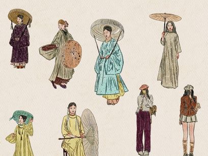 Vintage Asian Women Illustration Bundle – 20 Hand-Drawn Characters (EPS & JPEG)
