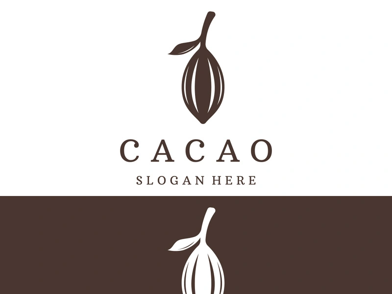 Chocolate cocoa pod plant logotype design, cocoa bean, exotic organic plant isolated background.