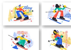 10 Skiing Winter Sport Activities Illustration