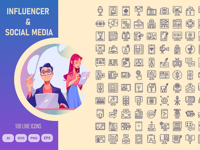 influencer, Social media and blogger icon set