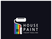 logo icon illustration house paint with a blend of brushes and rollers for house wall paint design, minimalist house, painting, interior, building, property business, wallpaper, vector concept