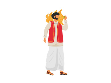 Male Indian carrying bananas bunch on shoulder flat color vector faceless character preview picture