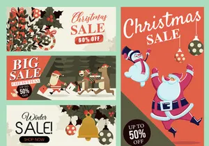 christmas sale card and banner vector set