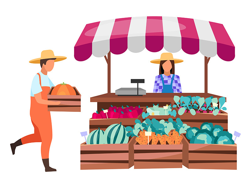 Farmers market stall flat vector illustration
