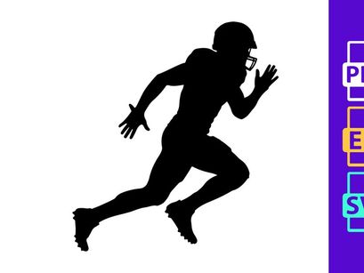 American football player running with ball in hand silhouette
