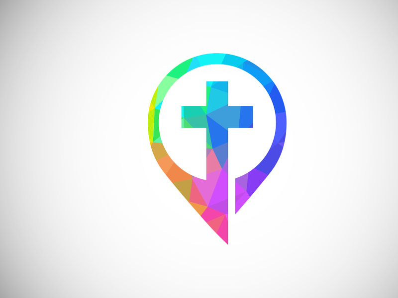 Low poly style church logo. Christian sign symbols. The Cross of Jesus