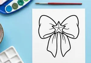 Cinta de regalo navideña con icono de estrella, decoración festiva de lazo en blanco y negro