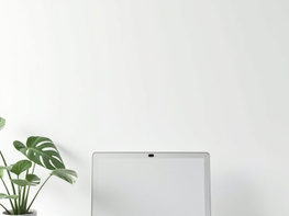 Minimal desk workspace with laptop, notebook, and indoor plant, preview picture