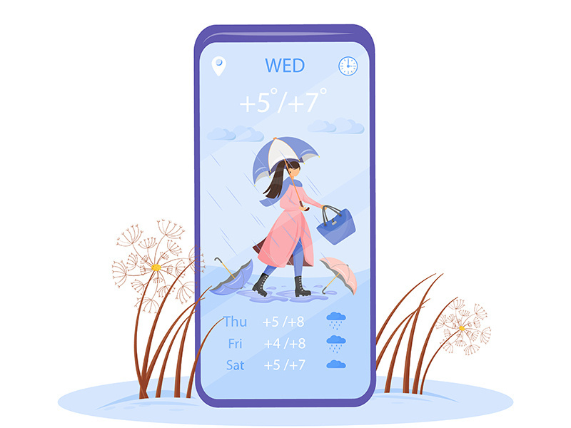 Rainfall forecast cartoon smartphone vector app screen