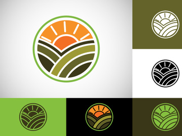 Agriculture logo design template, Agriculture field with sun sign symbol. preview picture