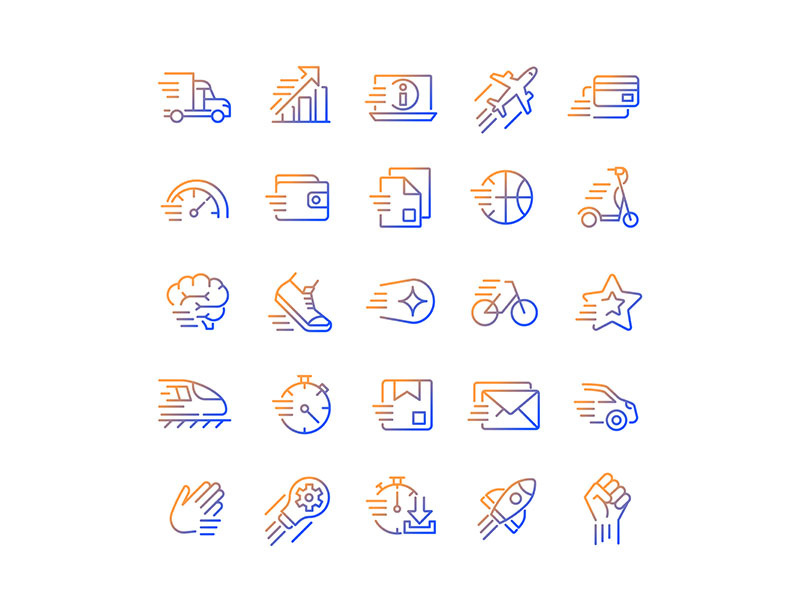 Motion gradient linear vector icons set