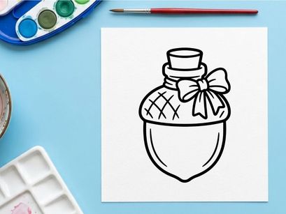 Acorn shaped potion bottle icon. Cute magical glass vial with a bow for fantasy design.