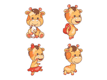 Cute giraffe kawaii cartoon vector characters set preview picture