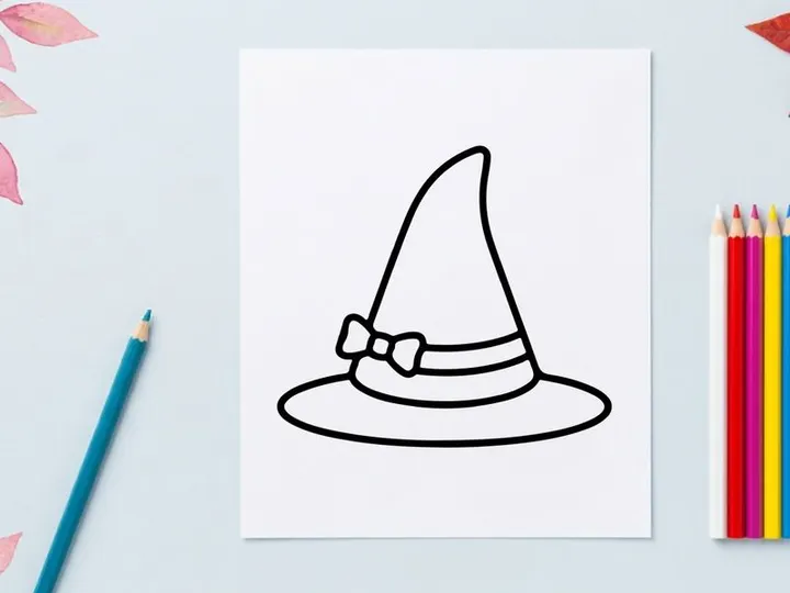Minimalist wizard hat with bow. Classic pointed party hat design. Celebration accessory for festive events and Magic-themed costume prop for fantas...
