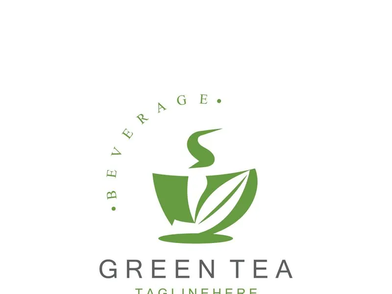 Green tea logo, herbal, leaf health minimal design template