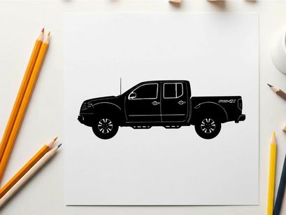 Silhouette of a black pickup truck with a double cab silhouette