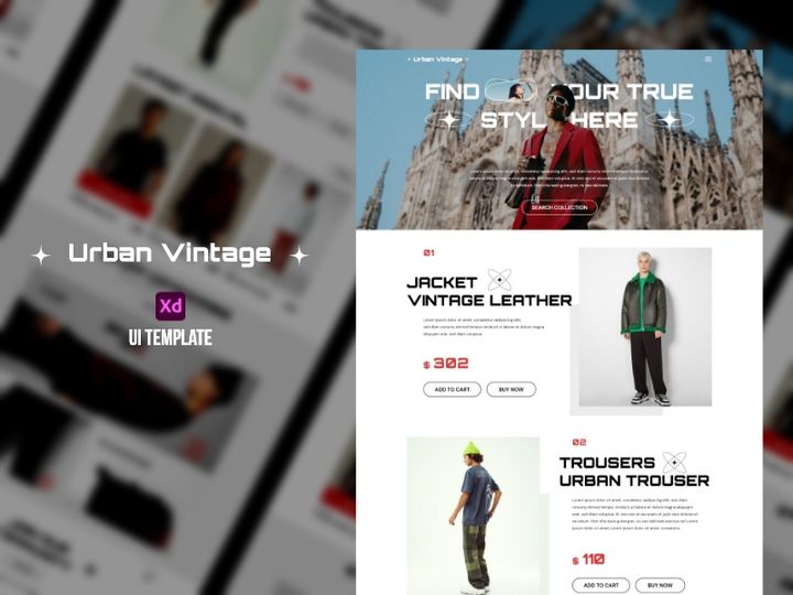 Urban Vintage UI Template - UI Adobe XD