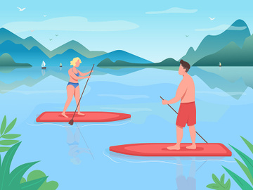 Surf boarding flat color vector illustration preview picture