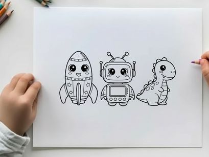 Cute robots and alien vector illustration flat design