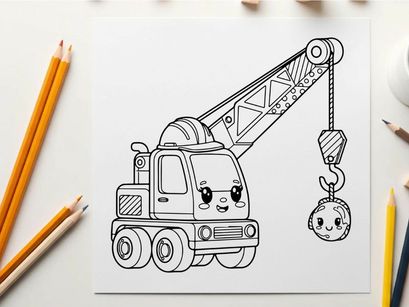 Cute crane truck lifting smiling ball vector illustration