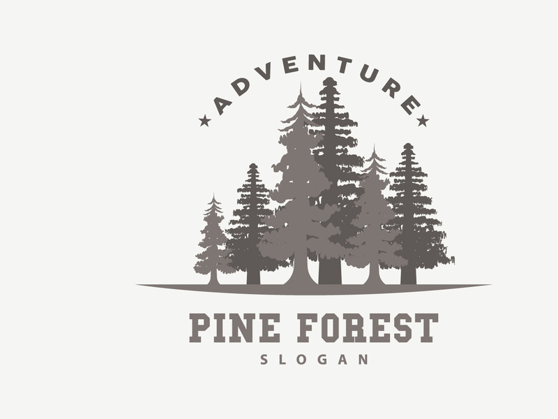 Forest Logo, Vector Forest Wood With Pine Trees Design