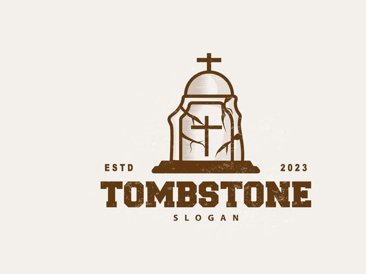 Tombstone Logo, Tomb Cemetery Cross, Vector Vintage