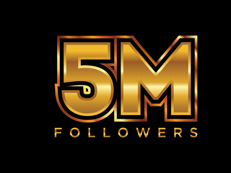 3d golden 5M followers social media celebration design. Vector illustration