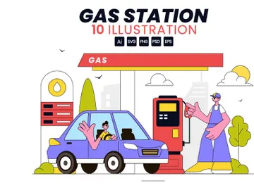 10 Gas Station Vector Illustration preview picture