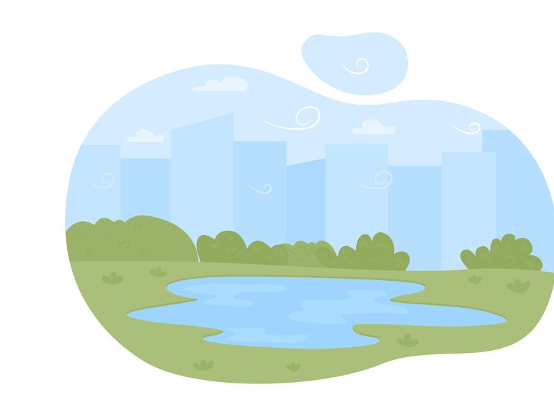 Lake on plains 2D vector web banner, poster