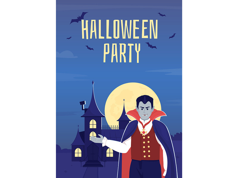 Halloween party in vampire castle flat vector banner template