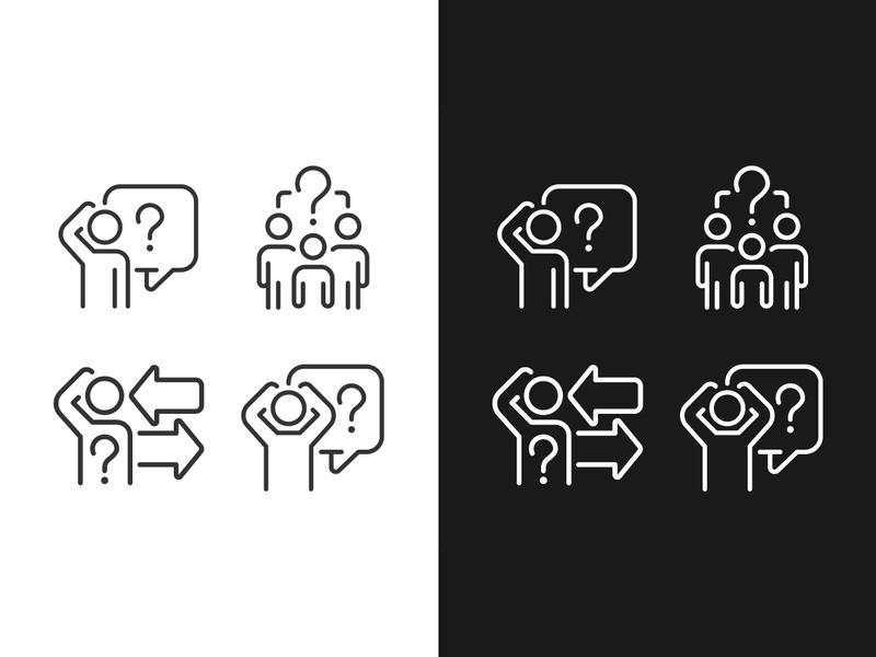 Asking and answering equations linear icons set
