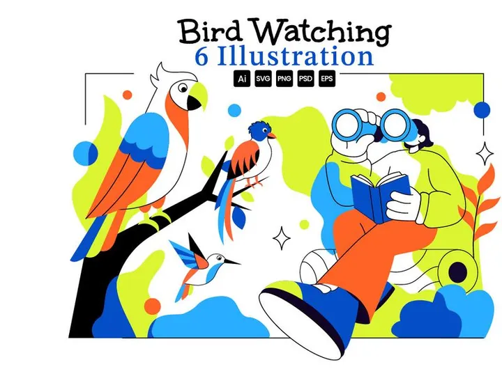 6 Bird Watching Vector Illustration