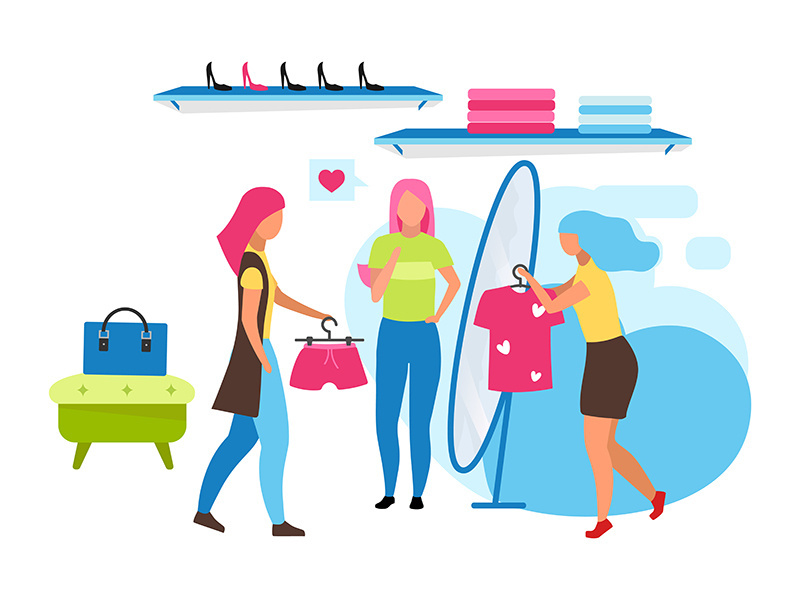 Clothing boutique assistant flat vector illustration