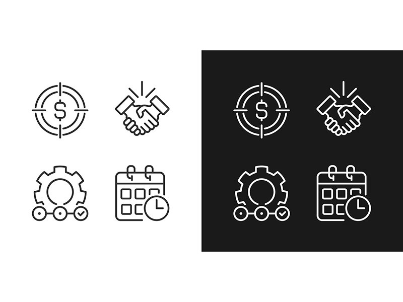 Successful business startup pixel perfect linear icons set for dark, light mode