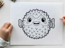 Cute happy pufferfish smiling vector illustration flat design
