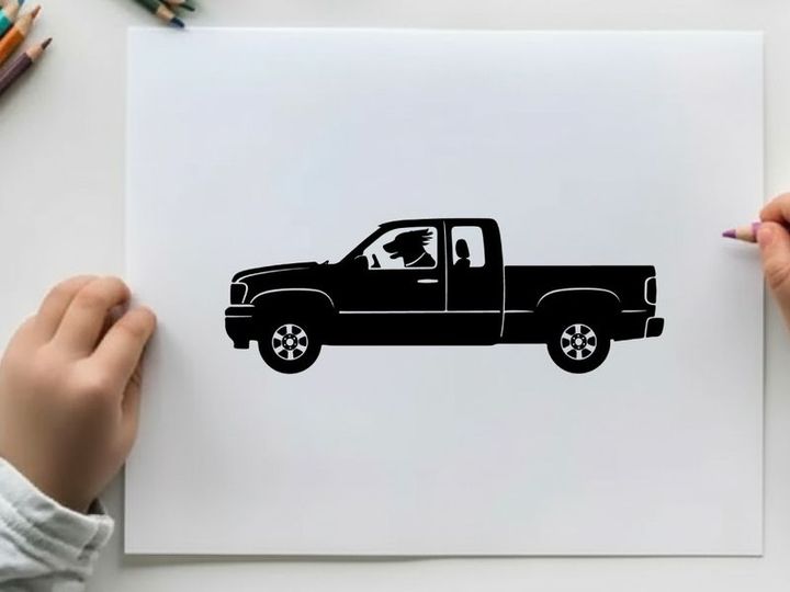 Silhouette of a pickup truck with two doors and a large bed