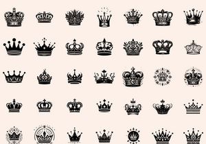 Royal Crown Silhouette, Retro King Crown Icons.