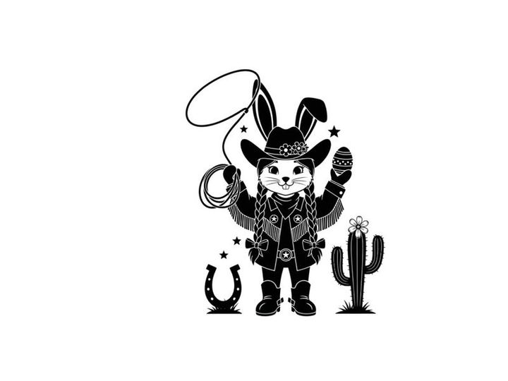 Western bunny silhouette with cowboy hat and cactus