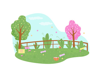 Park for easter egg hunt 2D vector web banner, poster preview picture
