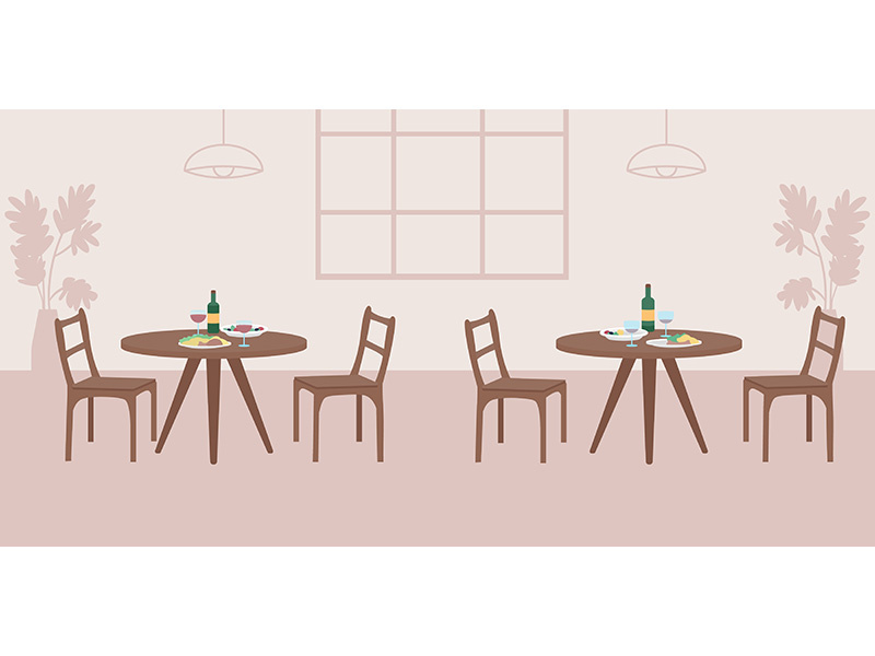 Empty cafe flat color vector illustration.