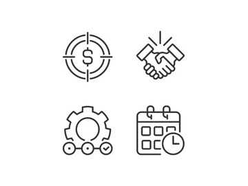 Successful business startup pixel perfect linear icons set preview picture