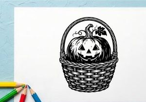 Halloween Pumpkin Basket with Jack-o'-Lantern Face for Fall Decor