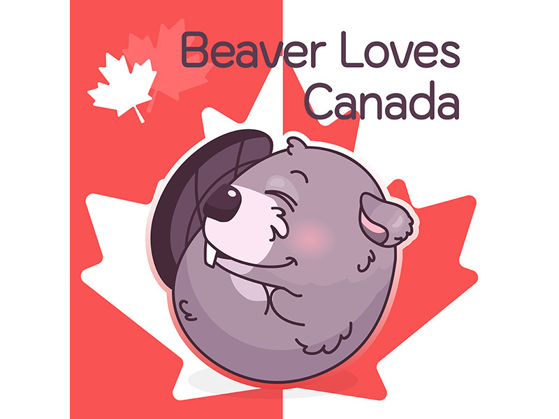 Cute beaver canadian symbol kawaii character social media post mockup