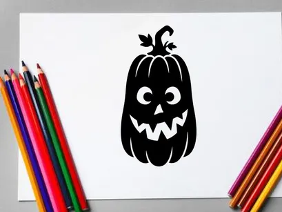Süßes Halloween-Kürbis mit gruseligem Gesicht und Stiel